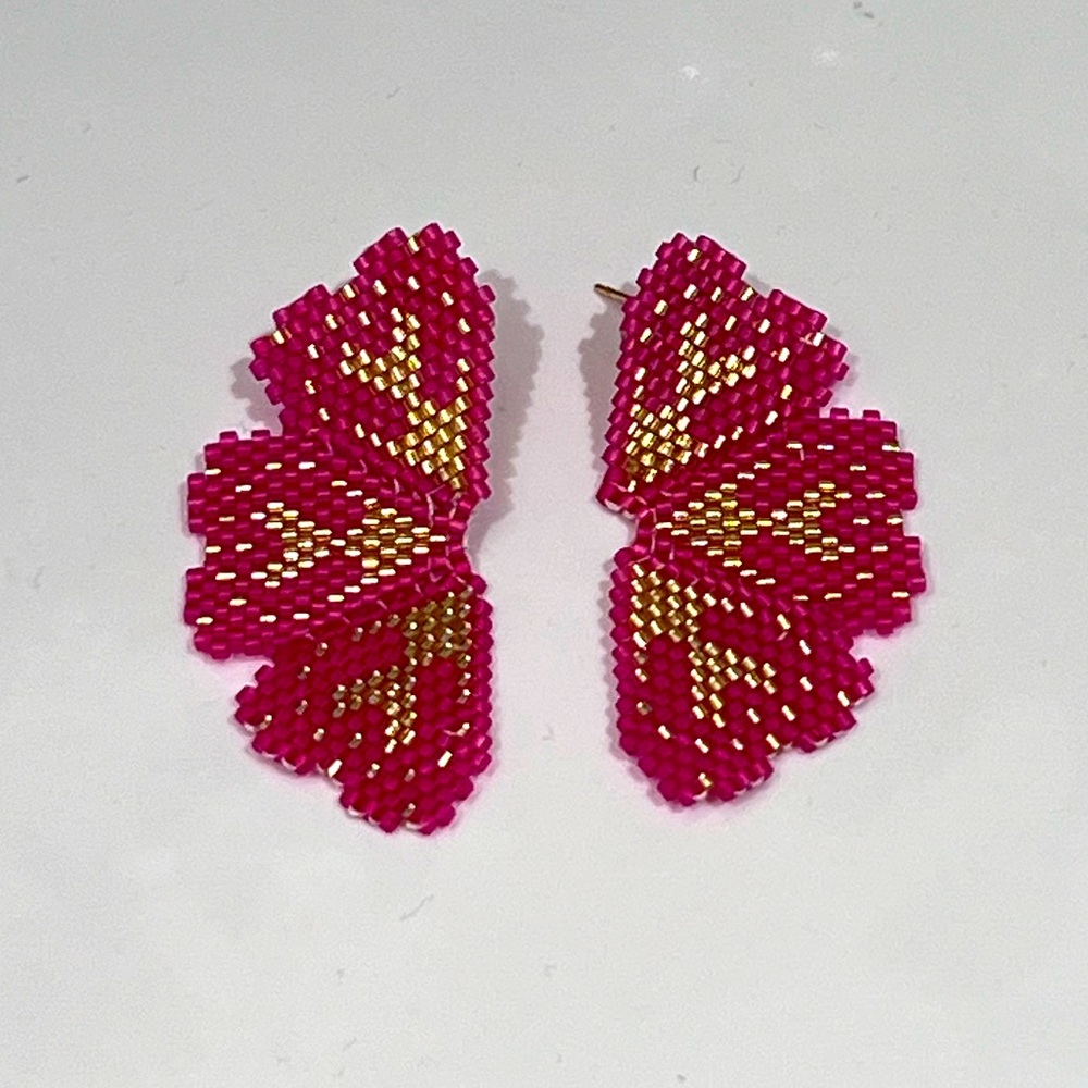 Hand beaded floral earrings Mexico